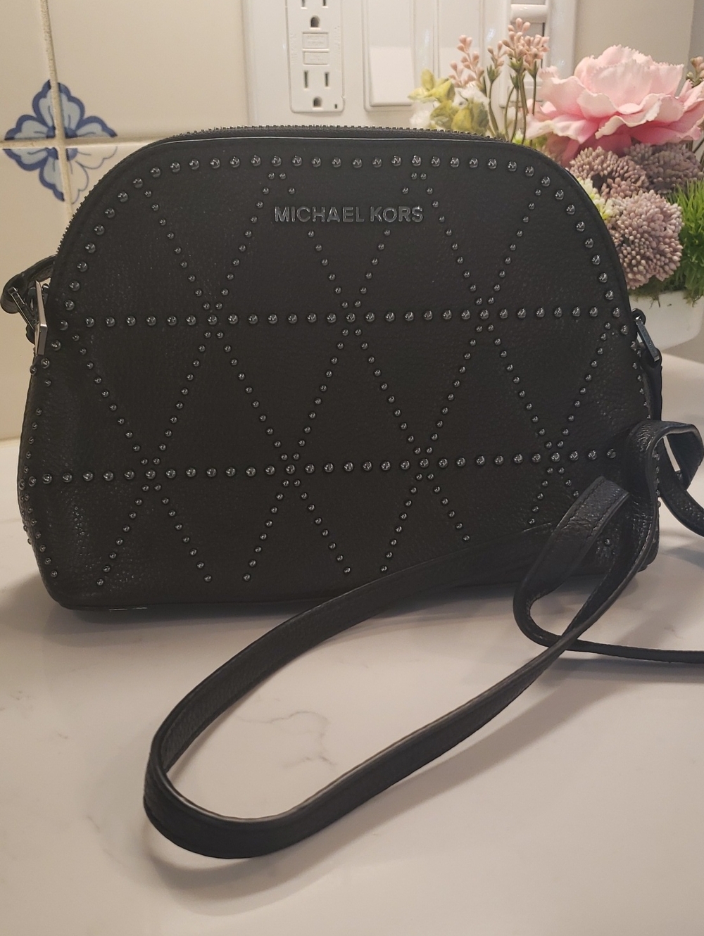 Michael Kors Black Studded Dome Crossbody